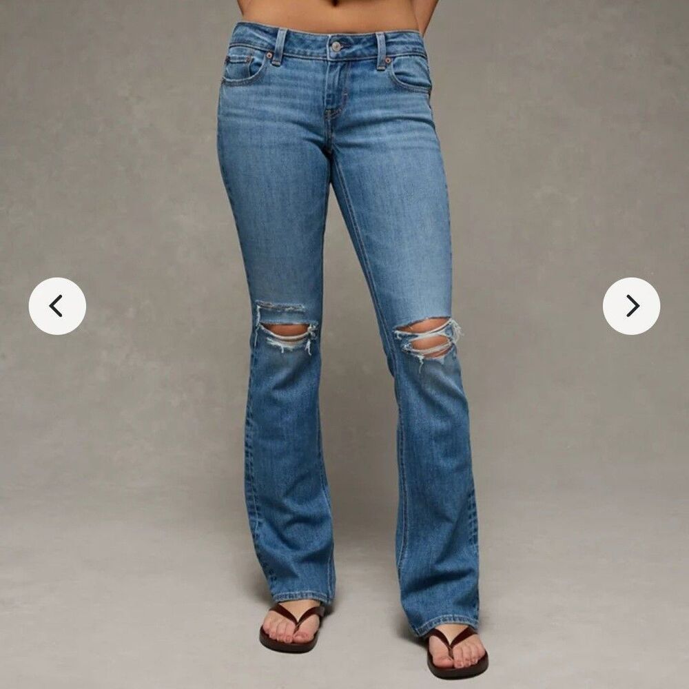 American Eagle Medium Wash Super Low Rise Stretch Kick Boot Bootcut Jeans
